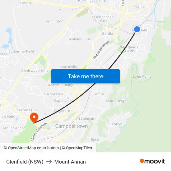Glenfield (NSW) to Mount Annan map