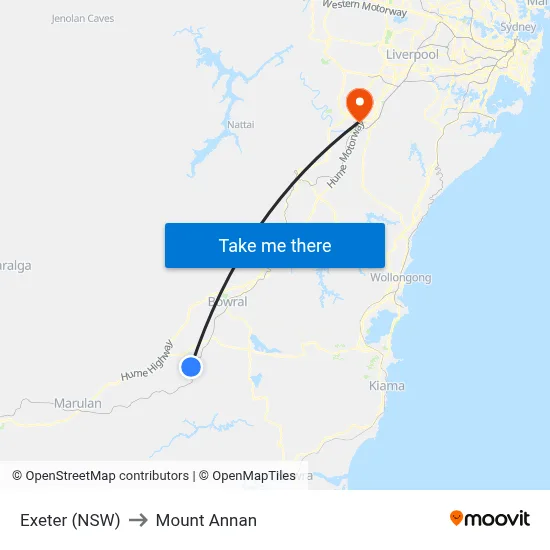Exeter (NSW) to Mount Annan map