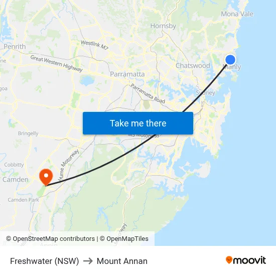Freshwater (NSW) to Mount Annan map