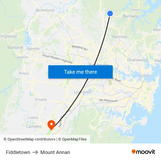 Fiddletown to Mount Annan map