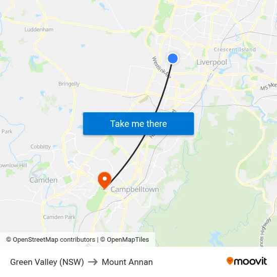 Green Valley (NSW) to Mount Annan map