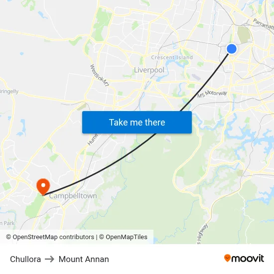 Chullora to Mount Annan map