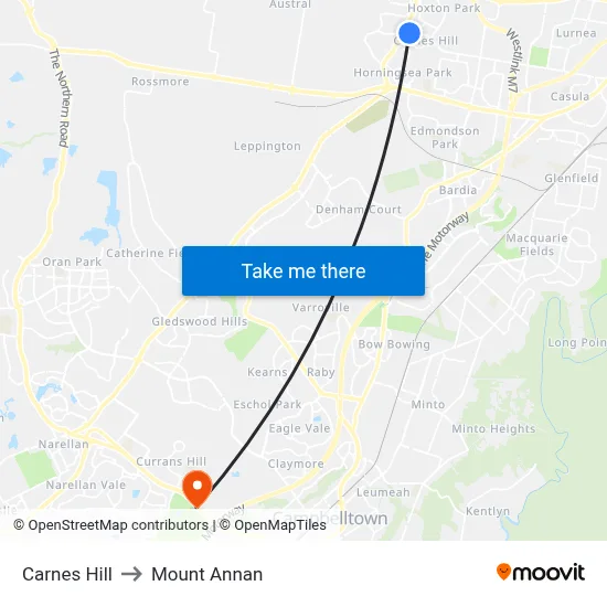 Carnes Hill to Mount Annan map