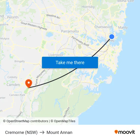 Cremorne (NSW) to Mount Annan map