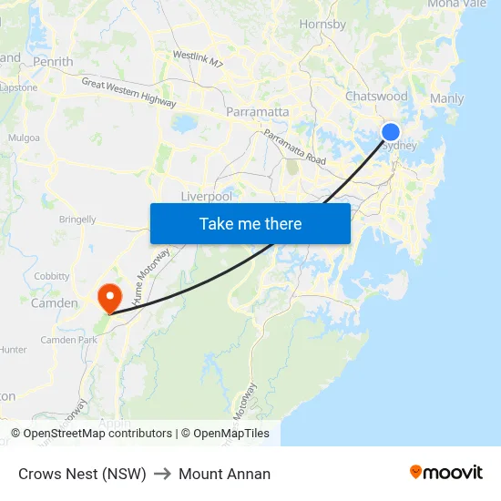 Crows Nest (NSW) to Mount Annan map