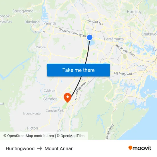 Huntingwood to Mount Annan map