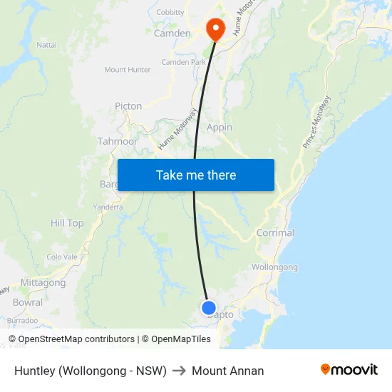 Huntley (Wollongong - NSW) to Mount Annan map