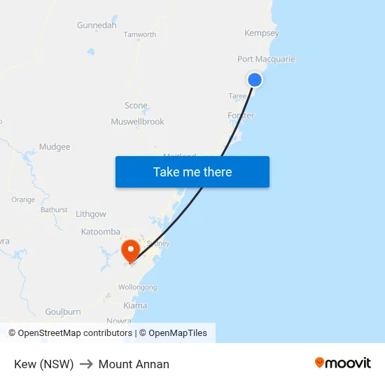 Kew (NSW) to Mount Annan map