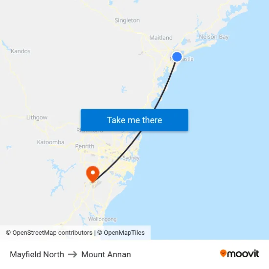 Mayfield North to Mount Annan map