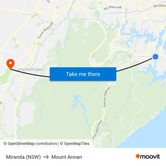 Miranda (NSW) to Mount Annan map