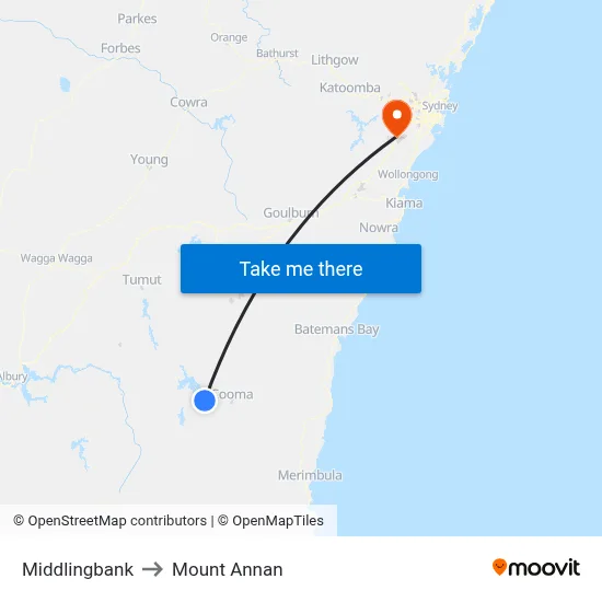 Middlingbank to Mount Annan map
