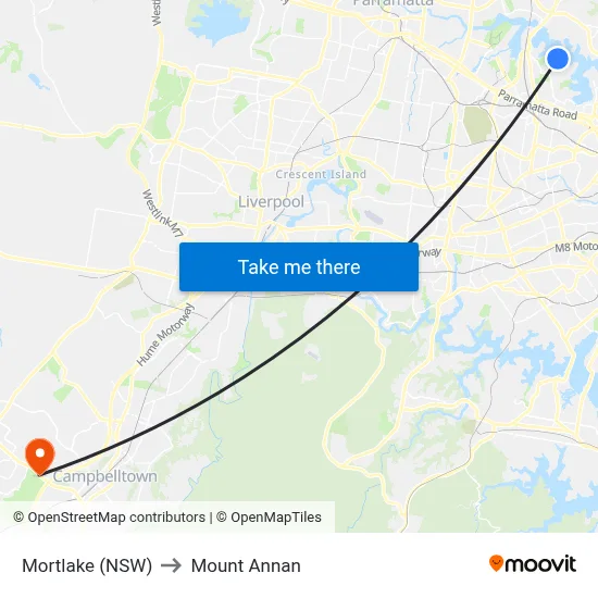 Mortlake (NSW) to Mount Annan map