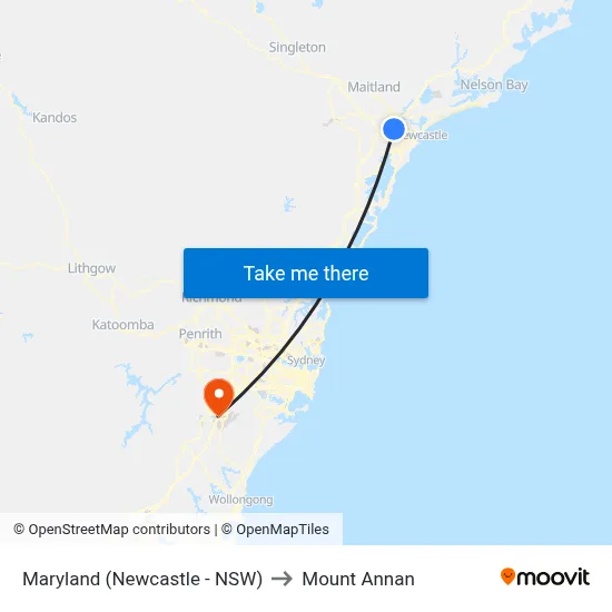 Maryland (Newcastle - NSW) to Mount Annan map
