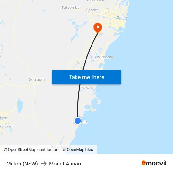 Milton (NSW) to Mount Annan map