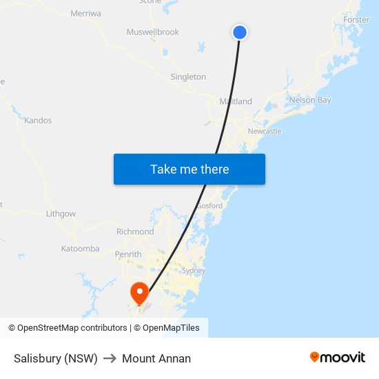 Salisbury (NSW) to Mount Annan map