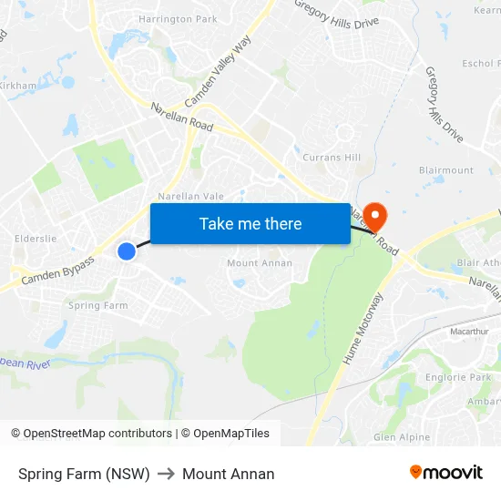 Spring Farm (NSW) to Mount Annan map