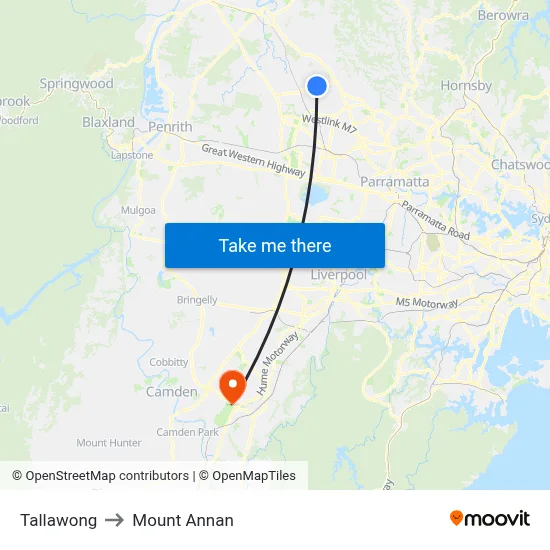 Tallawong to Mount Annan map