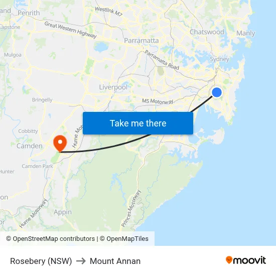 Rosebery (NSW) to Mount Annan map