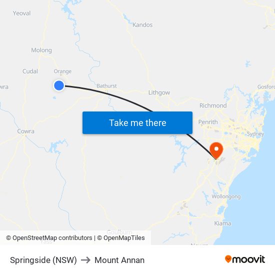 Springside (NSW) to Mount Annan map