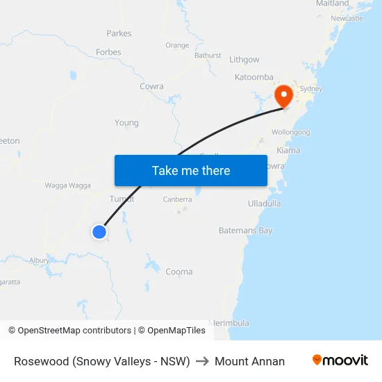 Rosewood (Snowy Valleys - NSW) to Mount Annan map