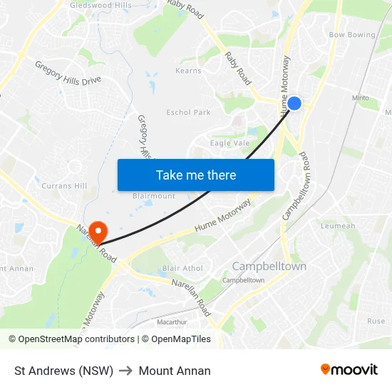 St Andrews (NSW) to Mount Annan map