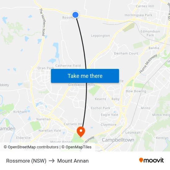Rossmore (NSW) to Mount Annan map