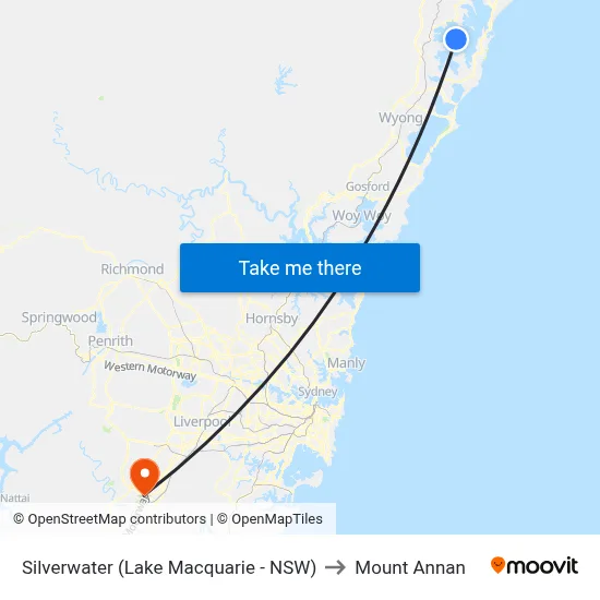 Silverwater (Lake Macquarie - NSW) to Mount Annan map