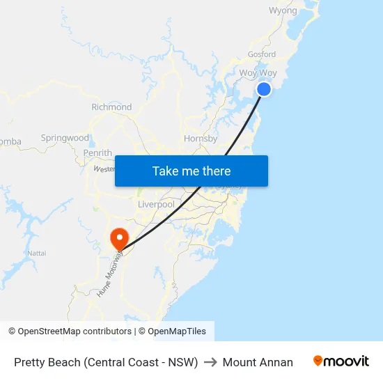 Pretty Beach (Central Coast - NSW) to Mount Annan map