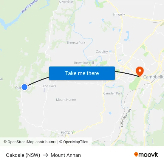 Oakdale (NSW) to Mount Annan map