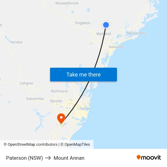 Paterson (NSW) to Mount Annan map