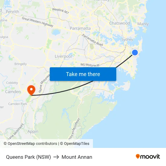 Queens Park (NSW) to Mount Annan map