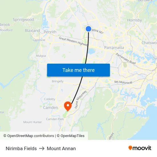 Nirimba Fields to Mount Annan map
