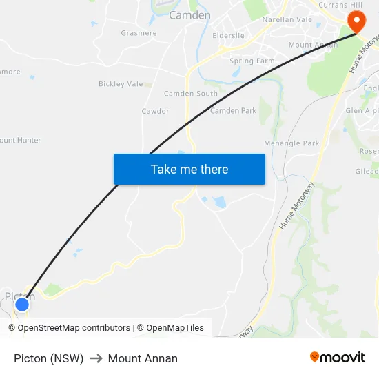 Picton (NSW) to Mount Annan map