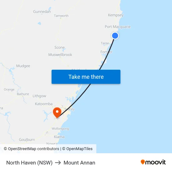 North Haven (NSW) to Mount Annan map