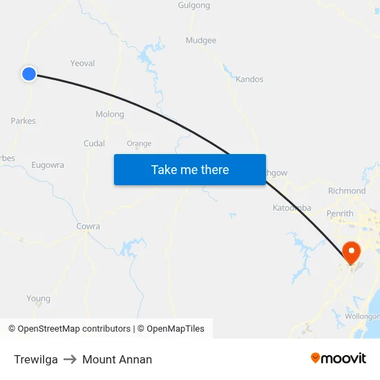 Trewilga to Mount Annan map