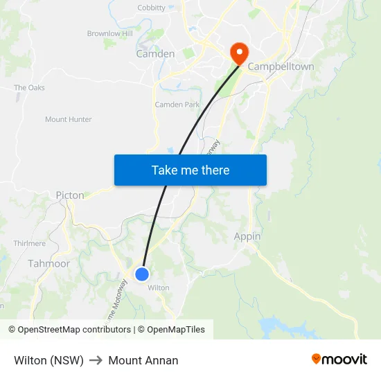 Wilton (NSW) to Mount Annan map