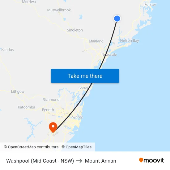 Washpool (Mid-Coast - NSW) to Mount Annan map