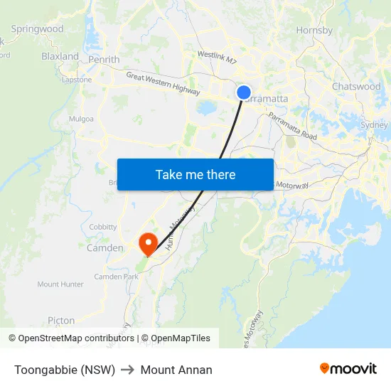 Toongabbie (NSW) to Mount Annan map