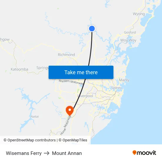Wisemans Ferry to Mount Annan map