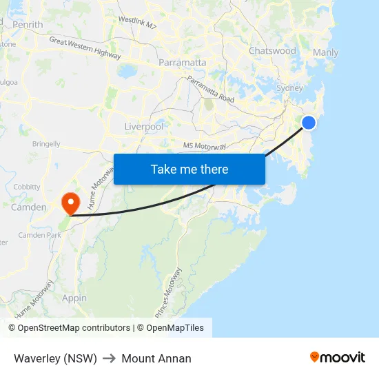 Waverley (NSW) to Mount Annan map