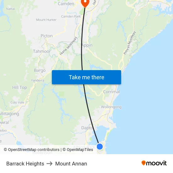 Barrack Heights to Mount Annan map