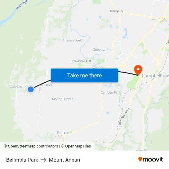 Belimbla Park to Mount Annan map