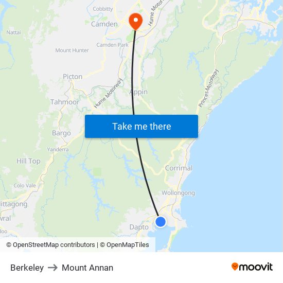 Berkeley to Mount Annan map