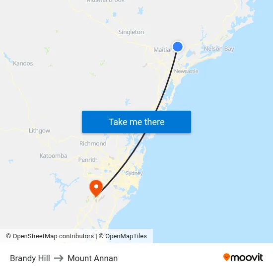Brandy Hill to Mount Annan map