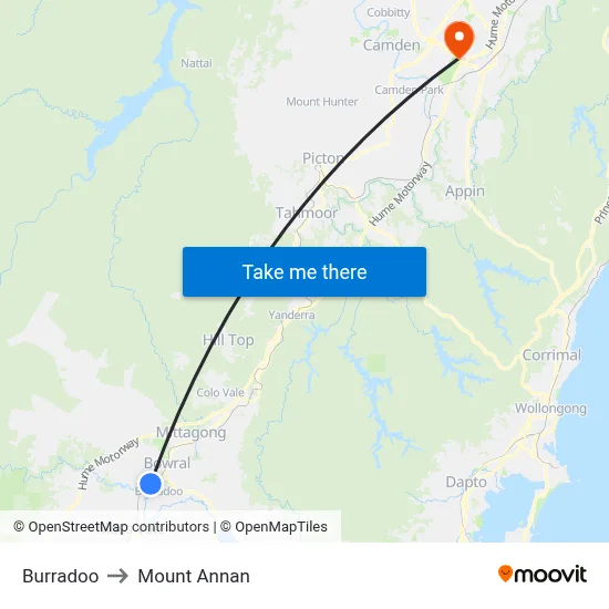 Burradoo to Mount Annan map