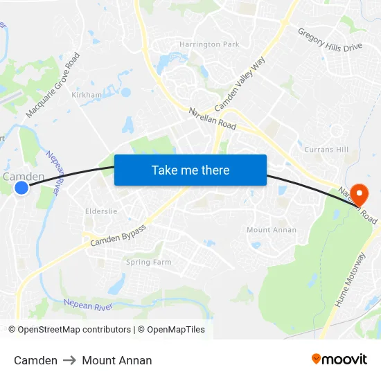Camden to Mount Annan map
