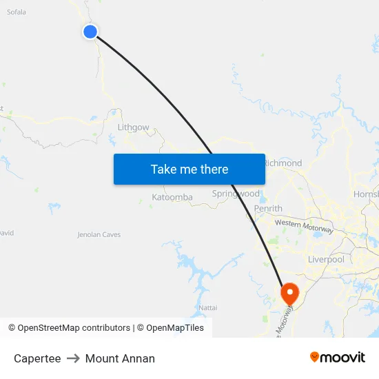 Capertee to Mount Annan map