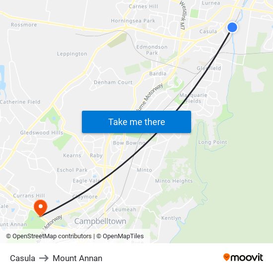 Casula to Mount Annan map