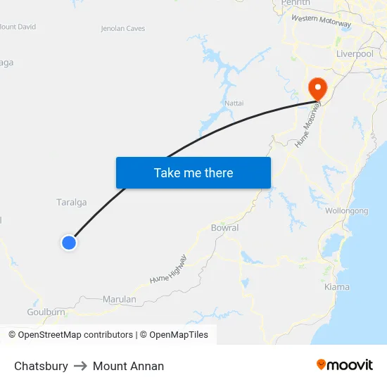 Chatsbury to Mount Annan map