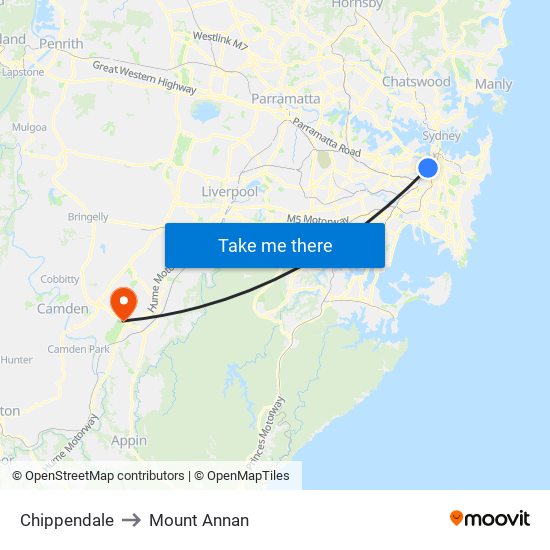 Chippendale to Mount Annan map